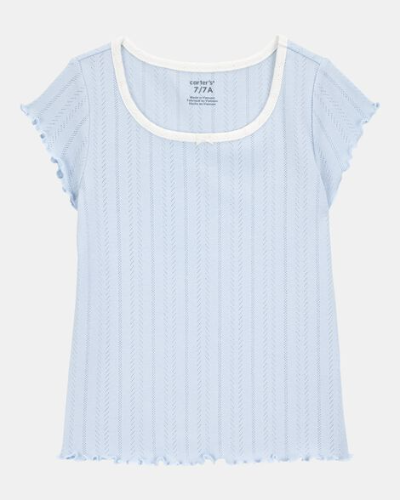 Blusa Celeste cuello blanco 7T