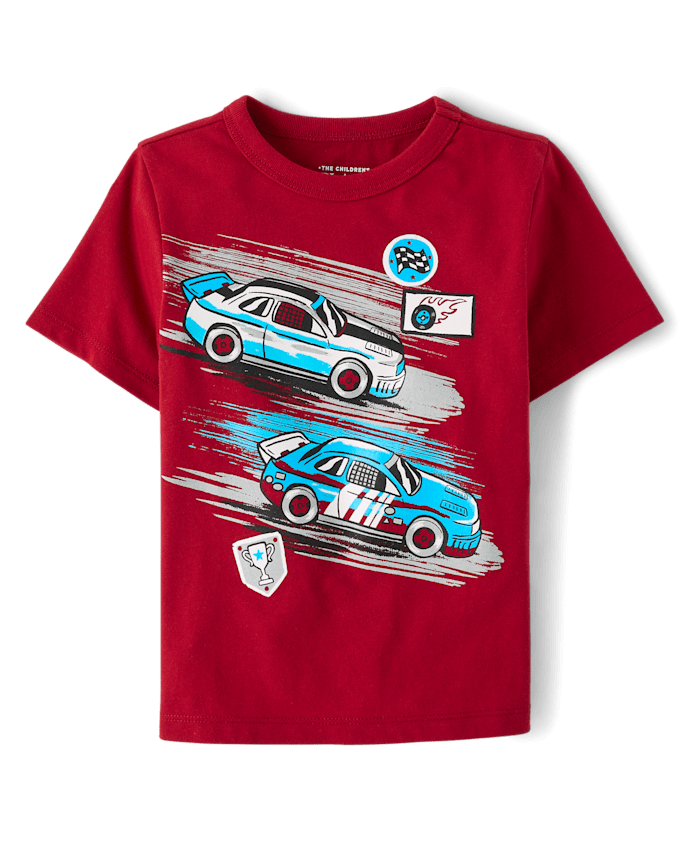 Franela M/C Roja Figura Carros de carreras 5T