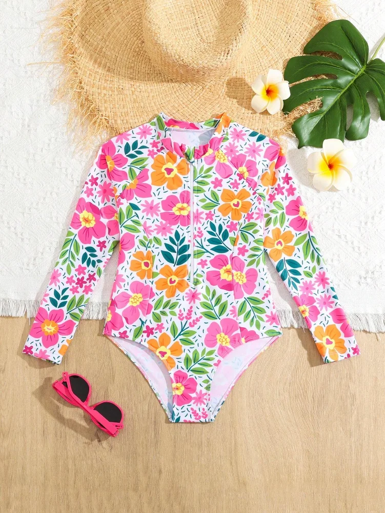 TDB Enterizo M/L Floral Fucsia y Naranja 6T