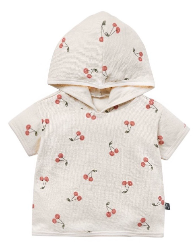 Franela de bebe con capucha crema cerezas 6-9 Meses