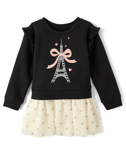 Vestido M/L negro y tutu crema Paris 3T