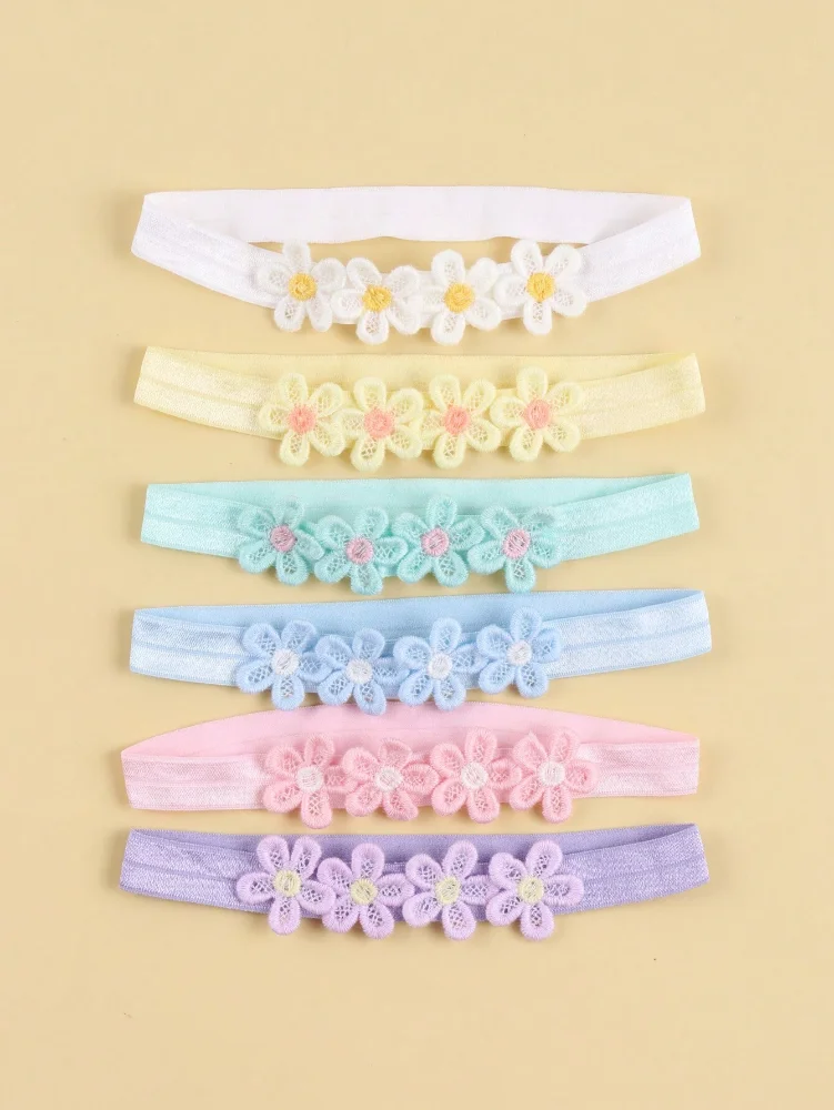 Set 2 Cintillo de elastica con detalle de flores para bebe colores pasteles