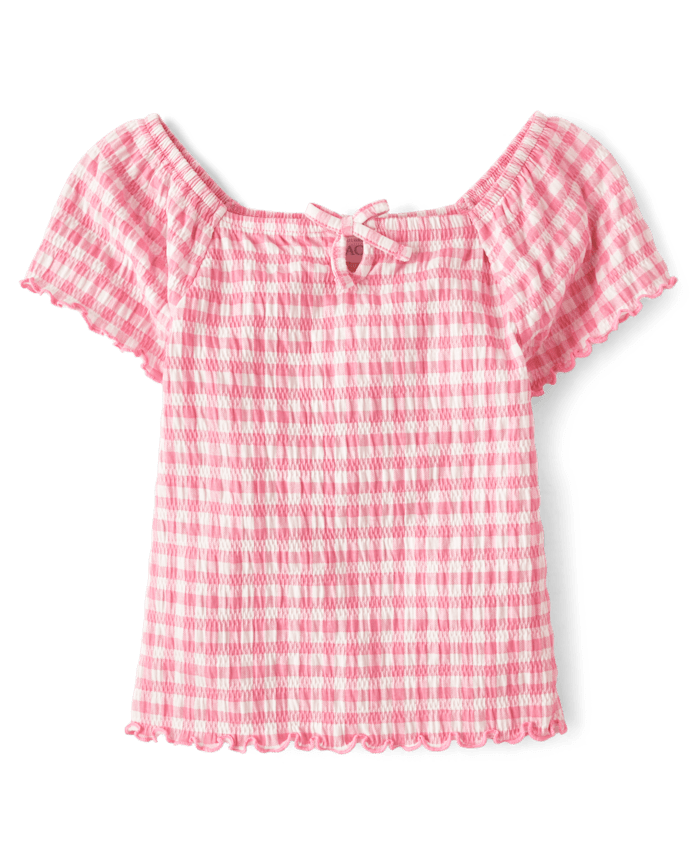 Blusa Top de cuadritos rosados arruchada 7/8T