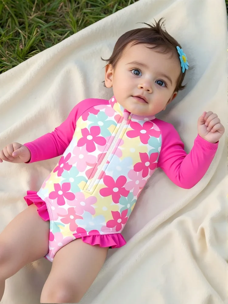 TDB Enterizo M/L Floral Colores Varios Mangas Fuscia 12/18 Meses