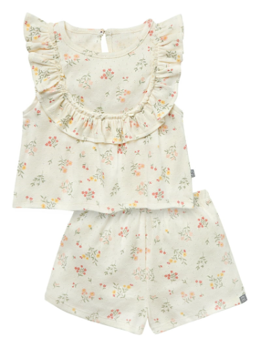 Set Blusa de volantes y short floral de niña 3T