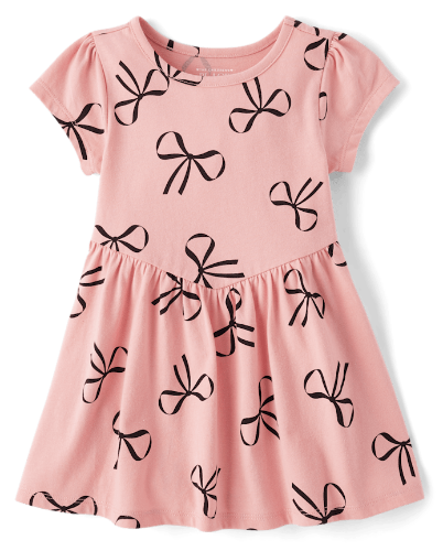 Vestido rosa con lazos negro de niña 5T