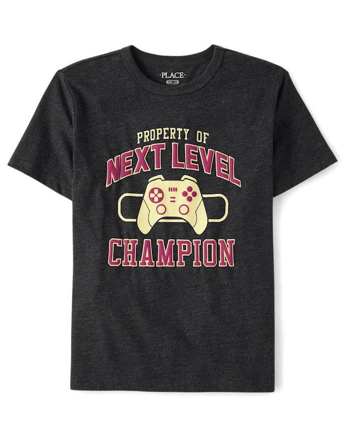 Franela Gris con Figura LEVEL CHAMPIONS Control de PLAY 7/8T