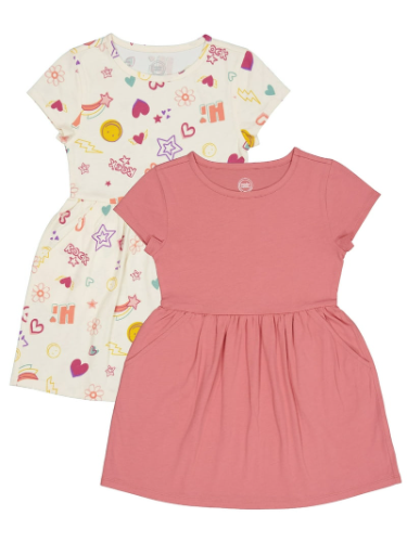 Vestido crema con detalles de emoji y rosa liso 4/5T