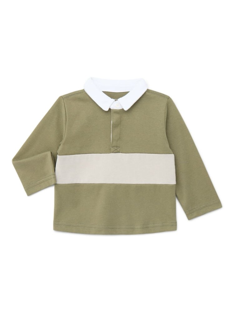 Franela con Cuello M/L Verde con Franja Beige 5T