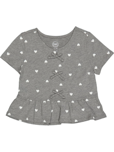 Blusa Gris con corazoncitos y apliques de lazos 10/12T