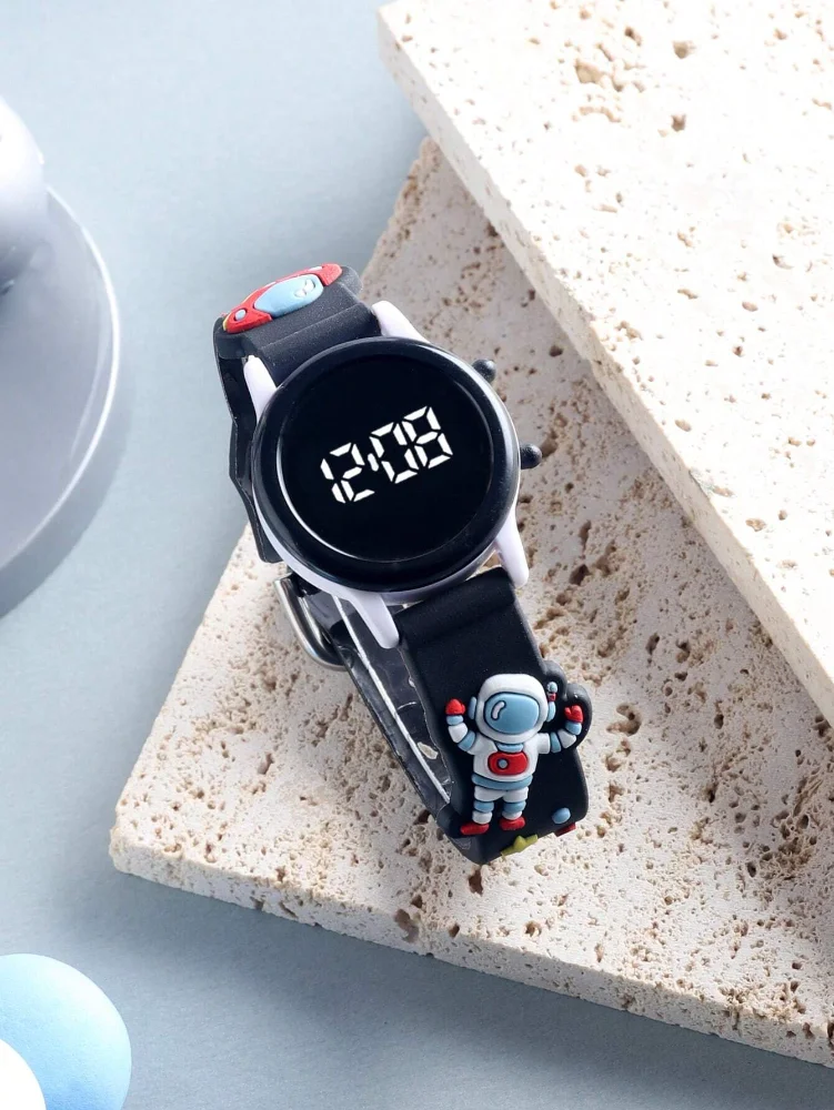 Reloj digital de niño- negro espacial pantalla redonda