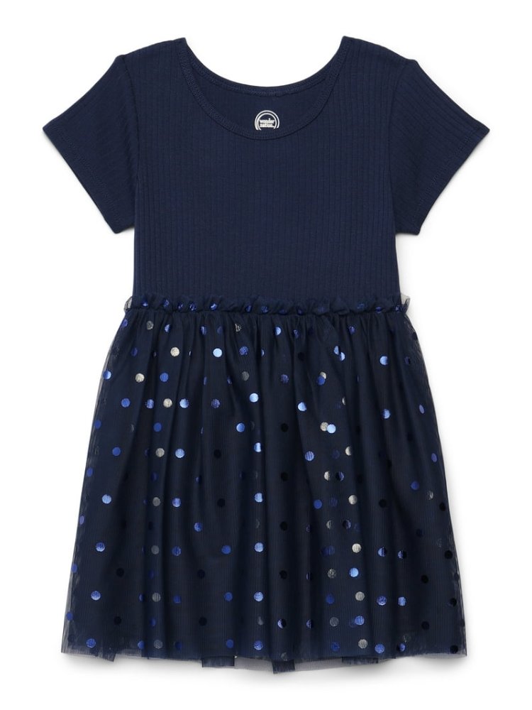 Vestido Azul Oscuro Tutu Detalles lunares brillantes 6T