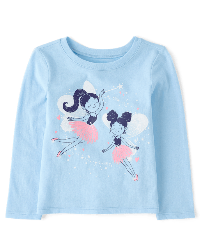 Franela M/L Celeste Figura Hadas 3T