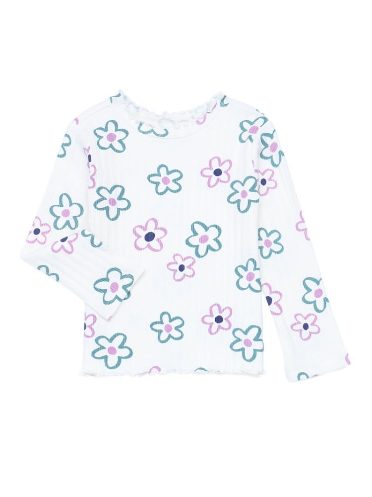 Franela M/L Blanca Floreada 5T