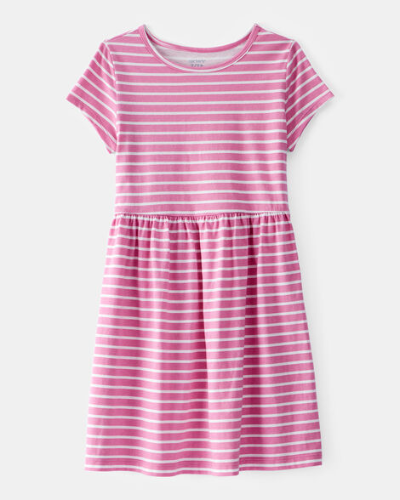 Vestido Fucsia de rayas rosa de niña 6T