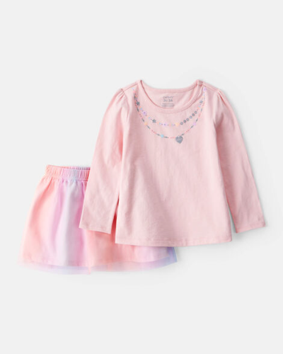 Set Franela M/L con Tutu de arcoiris 4T