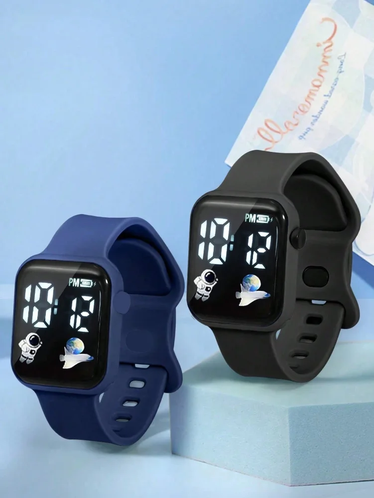 Reloj digital pantalla cudradra- Azul y negro por unidad