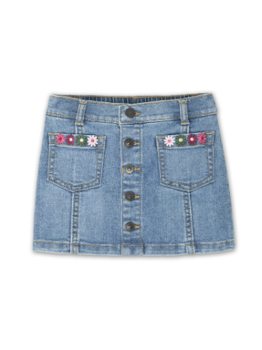 Falda de Jeans con bolsillos y detalles de flores 4T