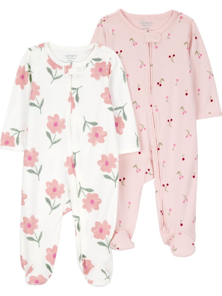 Pijama de bebita por unidad (Blanca floral, Rosada Cherrys) 3-6Meses