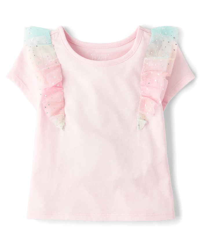 Blusa Rosada de vuelitos de colores arcoiris 3T