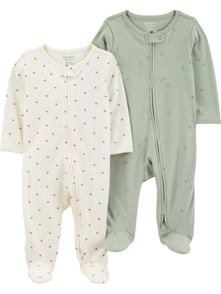 Pijama de bebita por unidad (Blanca corazoncitos, verde maripositas) 0-3Meses