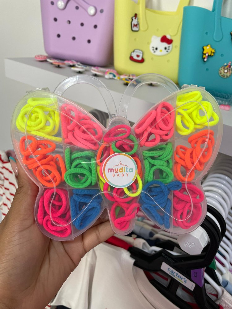 Caja organizador forma Mariposa transparente + 150 colitas de colores