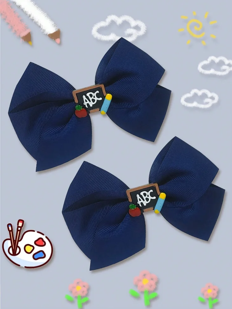 Par de Lazos azul oscuro con detalle ABC Escolar