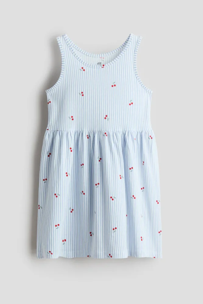 Vestido S/M de rayas celeste y cherries 6/7T