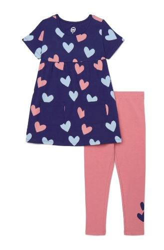 Conjunto de niña franela azul con corazones y leggins 7T