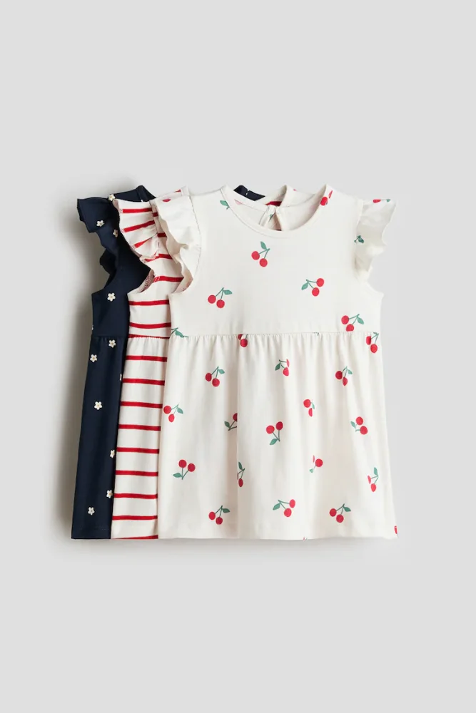 Vestidos por unidad (Azul oscuro, rayas rojas y blancas, blanco con cherries) 2T