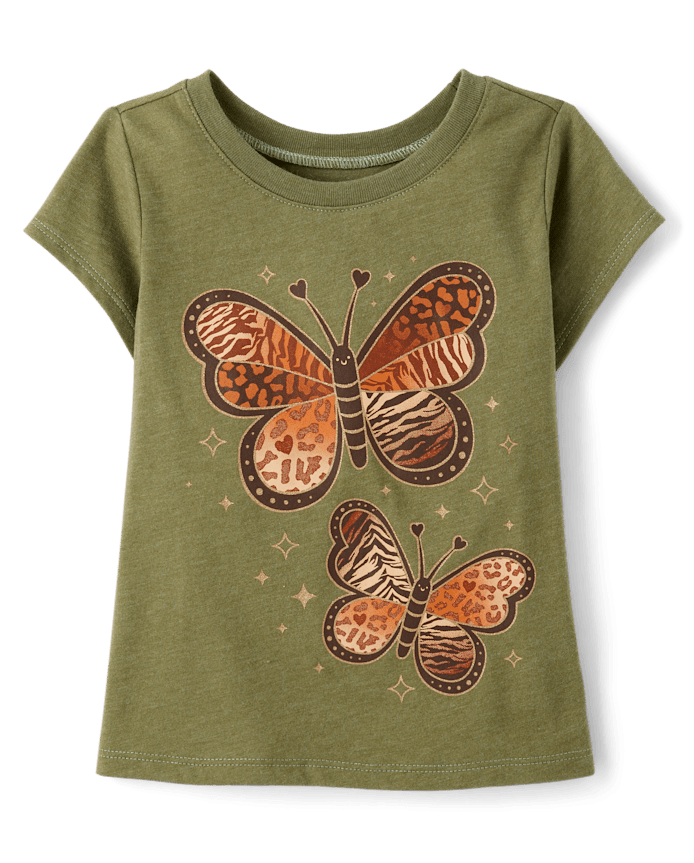 Franela M/C Verde Oliva Figura Mariposas 5T