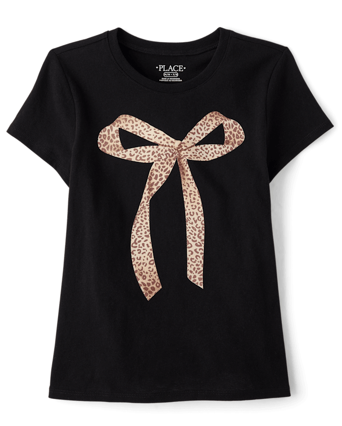 Franela M/C Negra Figura Lazo Animal Print 5/6T