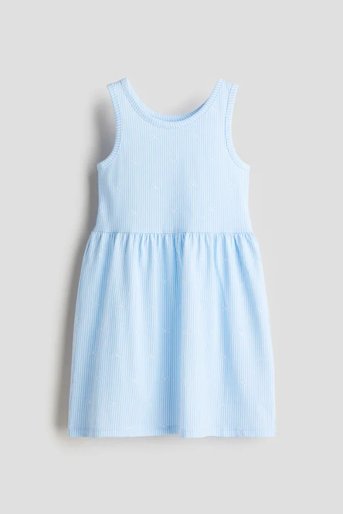 Vestido S/M Celeste con rayas y lacitos blancos 2T