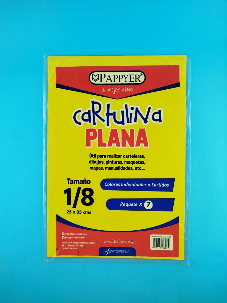 Cartulinas Plana 1/8 Paq. Por 7 Und.*