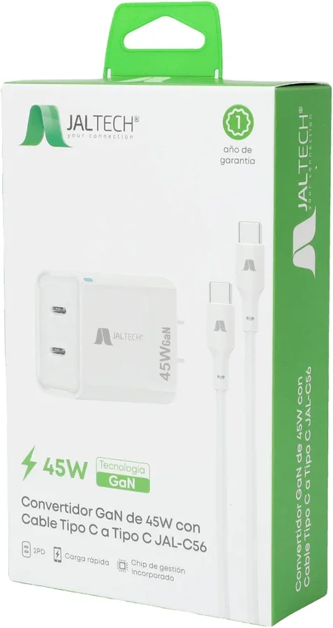 CONVERTIDOR GAN 65W CON CABLE TIPO C JAL-56