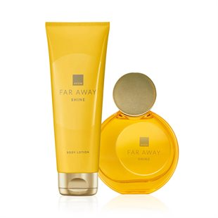 set de perfume y crema  far away  shine avon