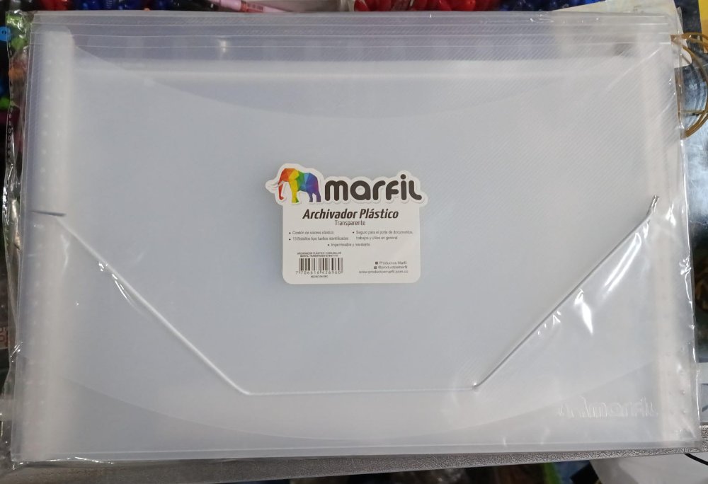 ARCHIVADOR PLASTICO TRANSPARENTE 13 BOL. MARFIL