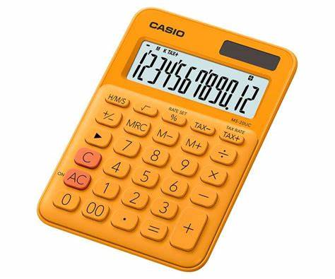 CALCULADORA CASIO 12DIG NARANJA MS-20UC-RG