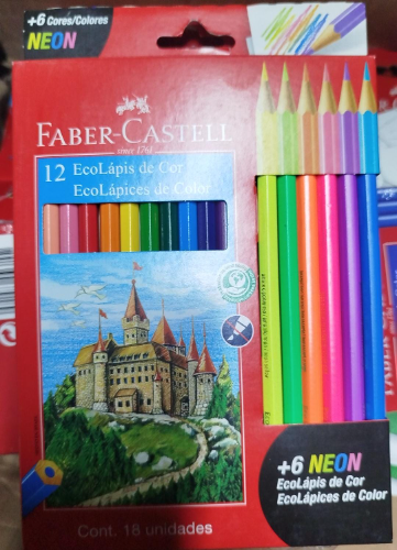CAJA DE COLORES FABER CASTELL 12 UND + 6 COLORES NEON