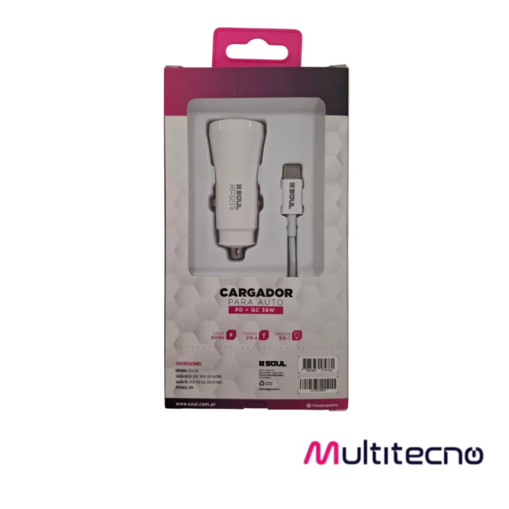 CARGADOR 12V SOUL 38W 3.0 CON CABLE