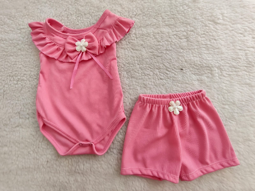 PB0333 CONJUNTO BODY Y SHORT BEBA, APLIQUE FLOR (ilovebaby)