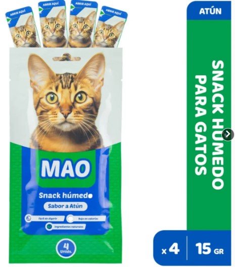 MAO Sabor Atun Snack Húmedo para Gatos Pack x4Und