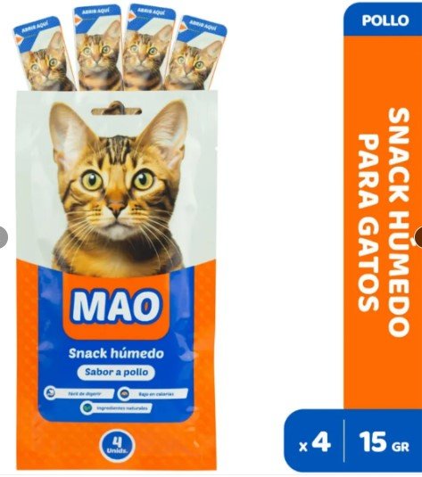 MAO Sabor Pollo Snack Húmedo para Gatos Pack x4Und