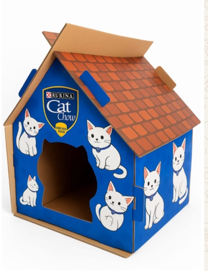 casita de carton cat chow para gato