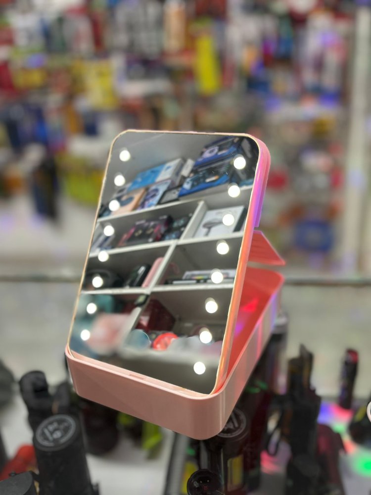 Espejo con luz con compartimiento. Recargable