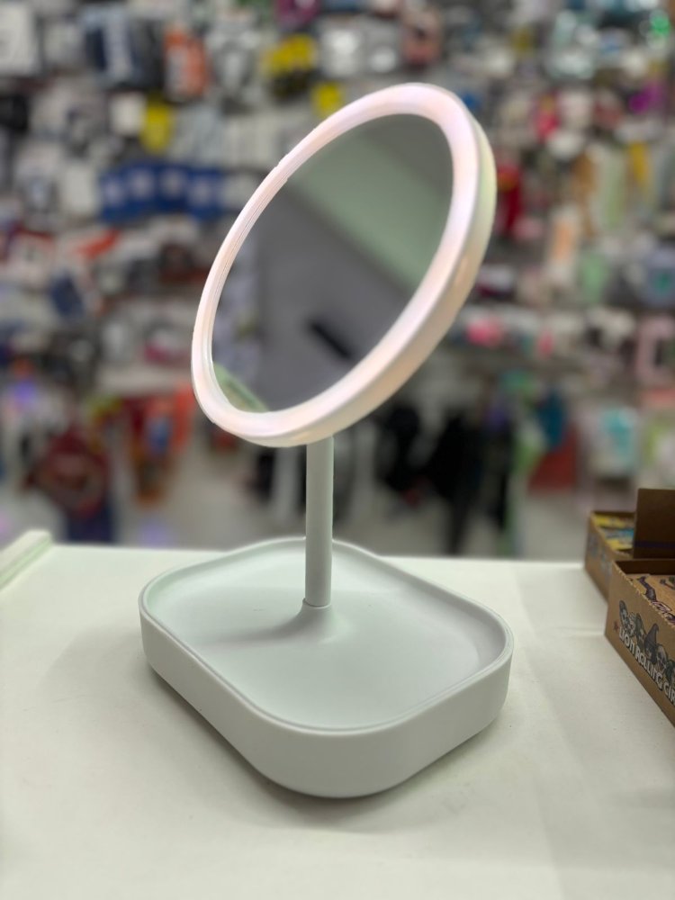 Espejo con luz de mesa con base. Recargable. 3 tonos de luz
