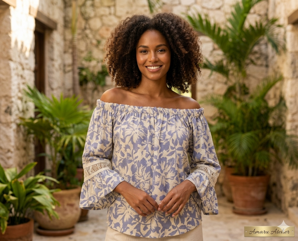 M Papos Blusa Crema y Lila Unitalla