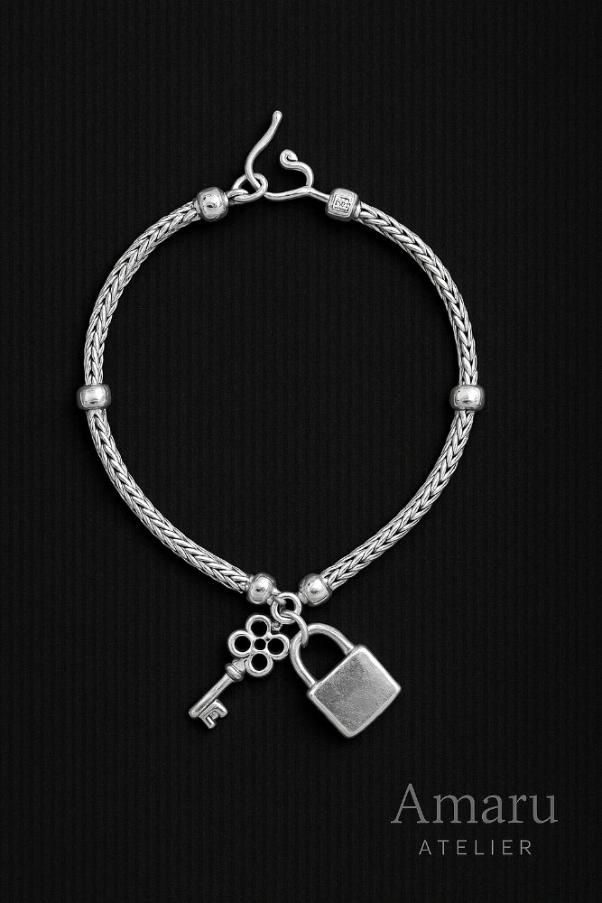 Pulsera De Plata Dije Candado y Llave16 gr