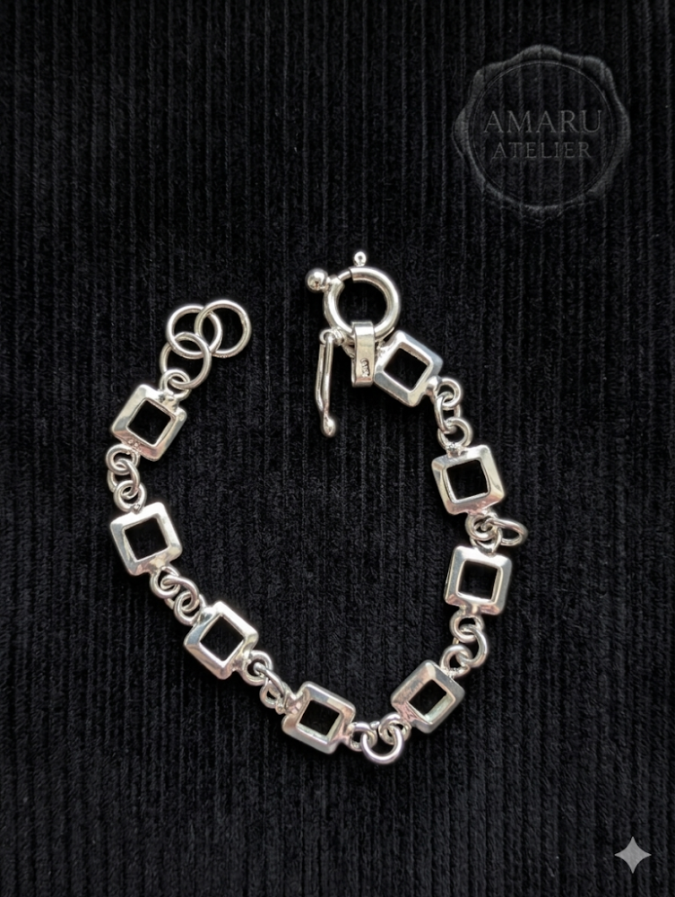 Pulsera De Plata Eslabón Cuadrado