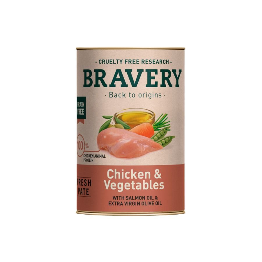 Bravery Pollo y Vegetales alimento húmedo para perros 290 gr